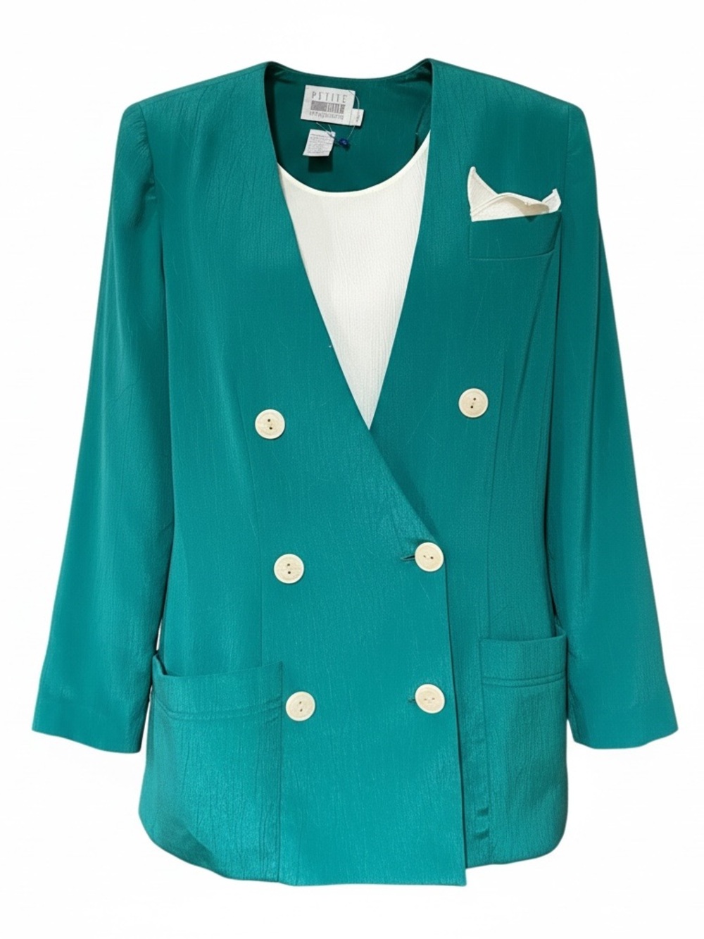 🔻Vintage Leslie Fay Emerald Blazer Petite Double Breasted 80s 90s Power Jacket